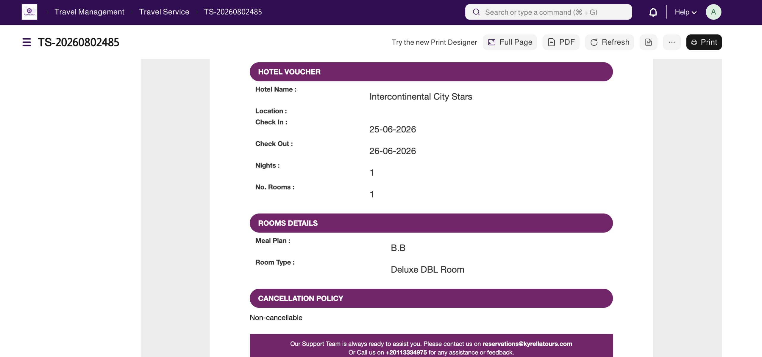 Hotel Voucher screen in Webbo Travel ERP